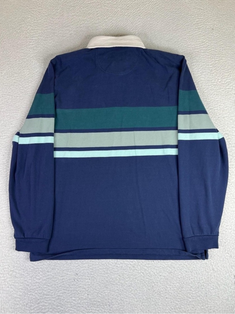 Marine Layer Rugby Polo Shirt Blue Striped Cotton Long Sleeve Casual Men’s Large - Picture 7 of 14